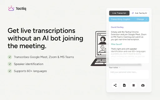 Download Tactiq: AI Meeting Note Taker & Transkripsi Gratis - Screenshot 1